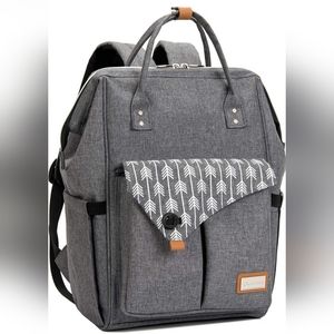 Spacious Grey Arrow Print Diaper Bag Backpack